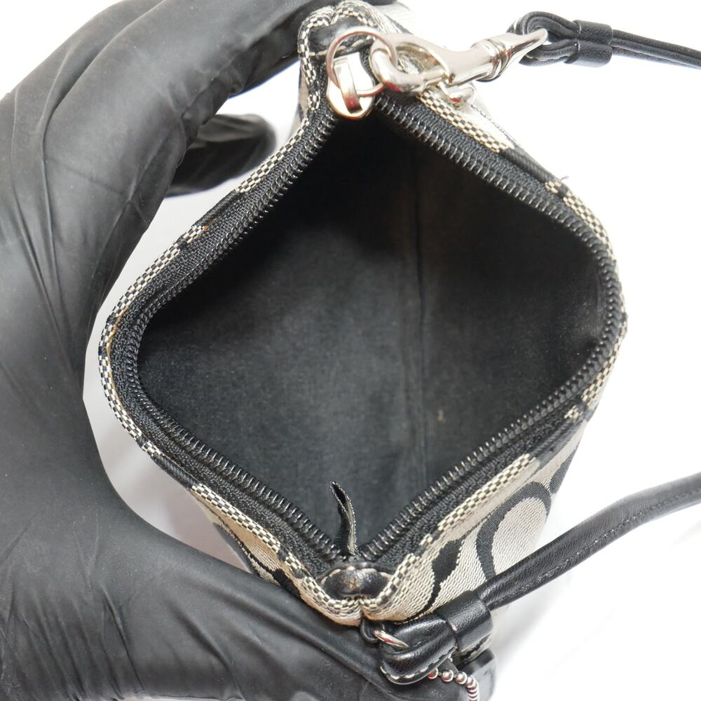 COACH VINTAGE SIGNATURE SMALL ACCESSORY POUCH ZIP WRISTLET CANVAS BLACK GREY - Picture 8 of 10